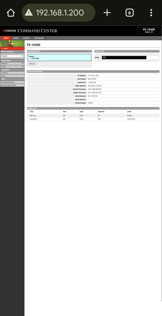 Drukarka laserowa Kyocera FS 1030D, duplex, sieciowa, print serwer