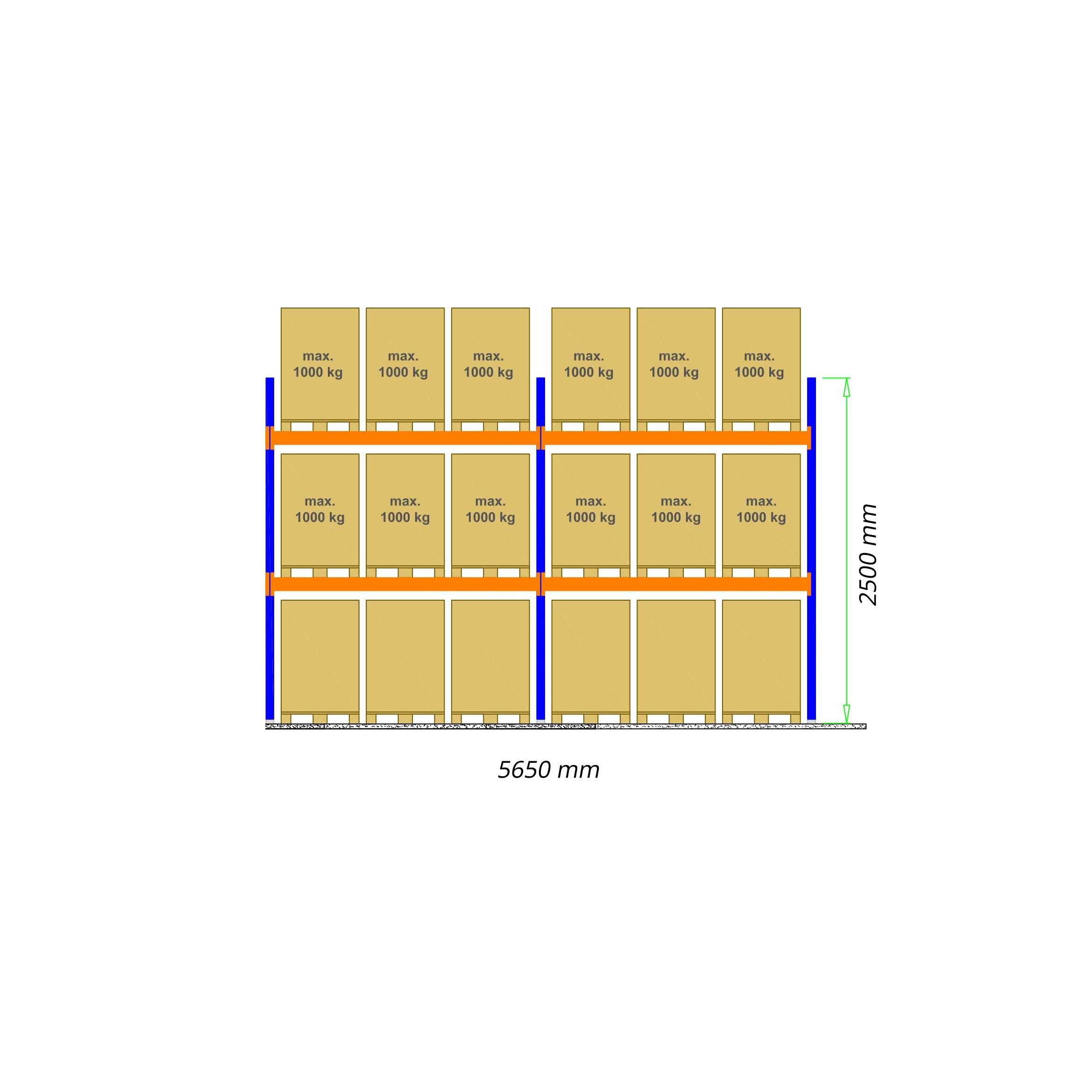 REGAŁ PALETOWY BC13 L=5650MM 18 PALET – 1000KG 0+2 magazynowy paletowy