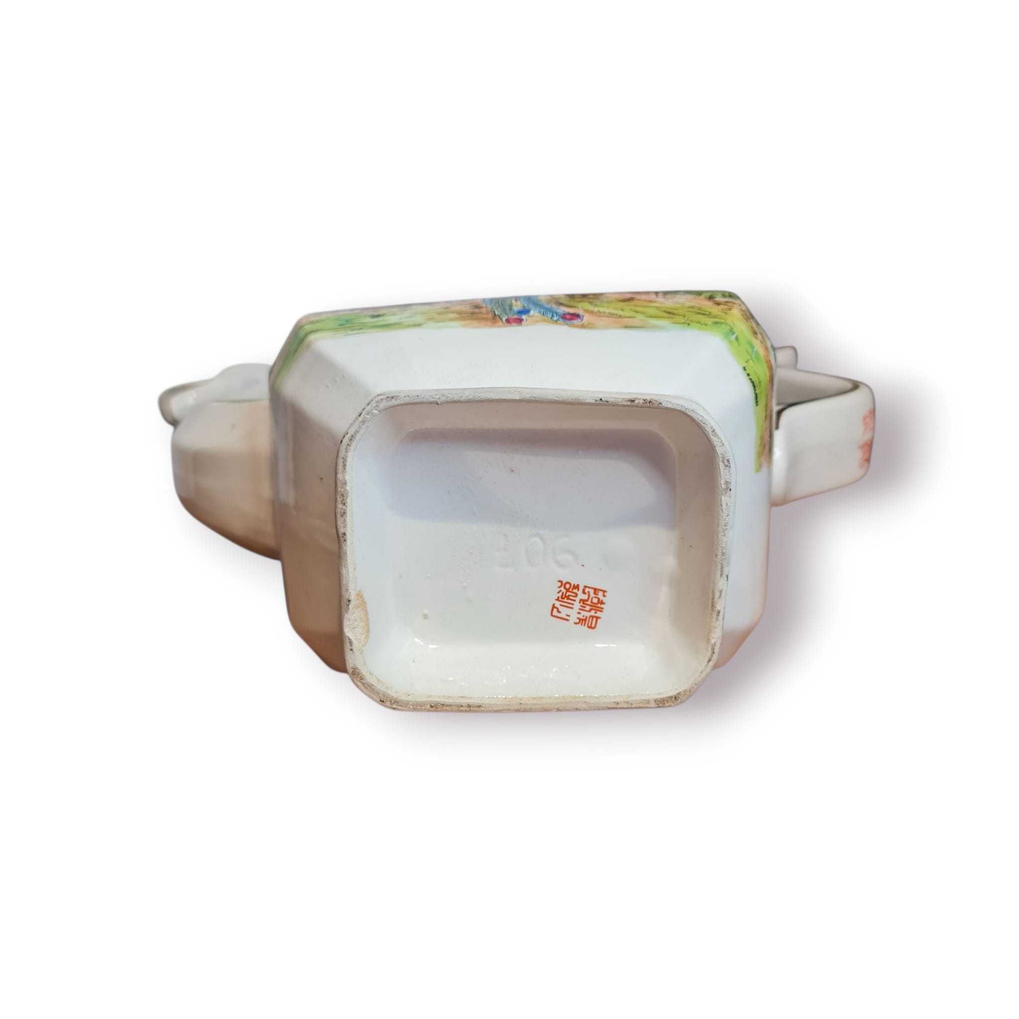 Bule Decorativo Oriental Porcelana Faisões e Caligrafia