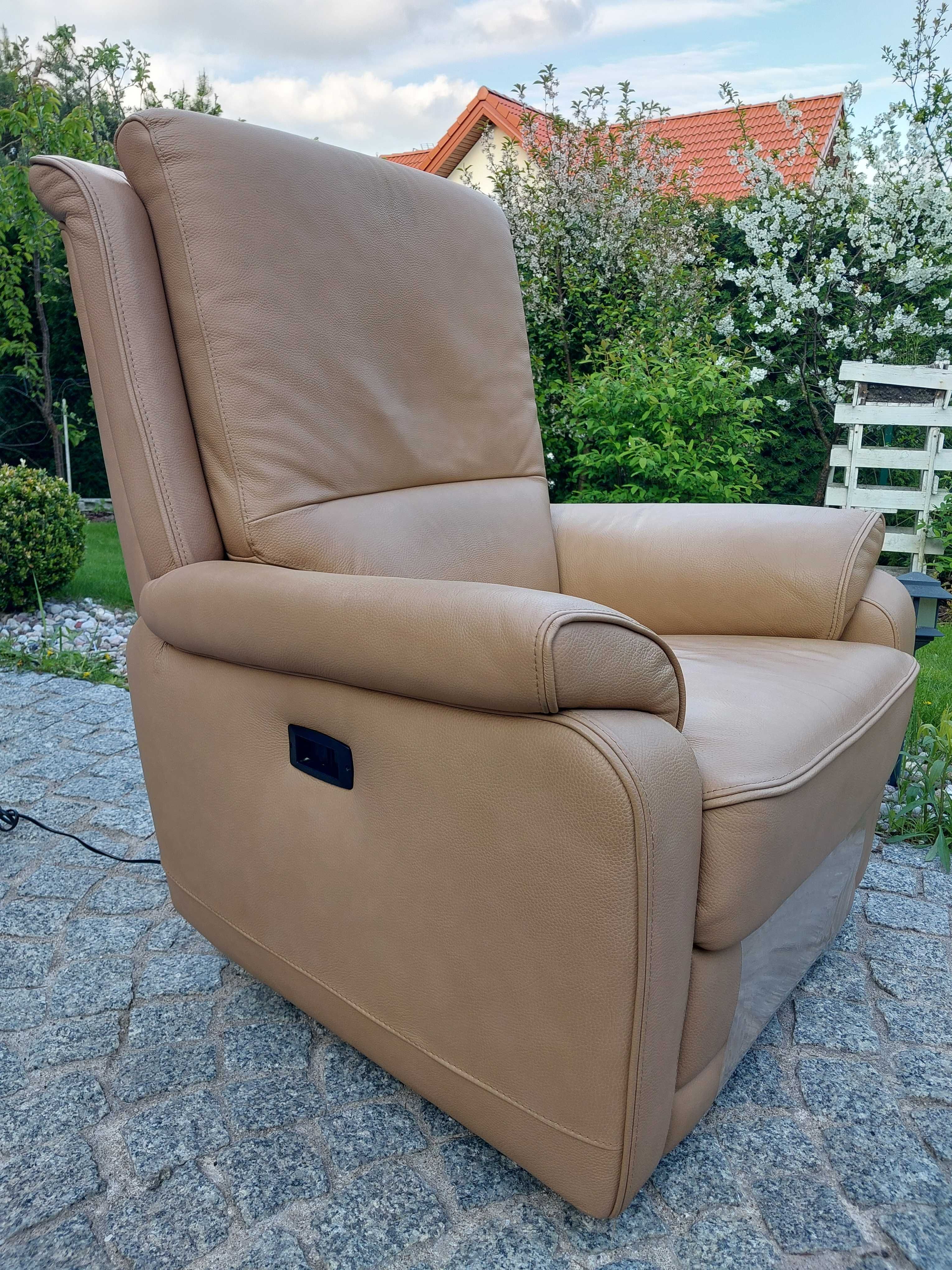 fotel rozkładany relaksacyjny z funkcją relax TV 100% skóra naturalna