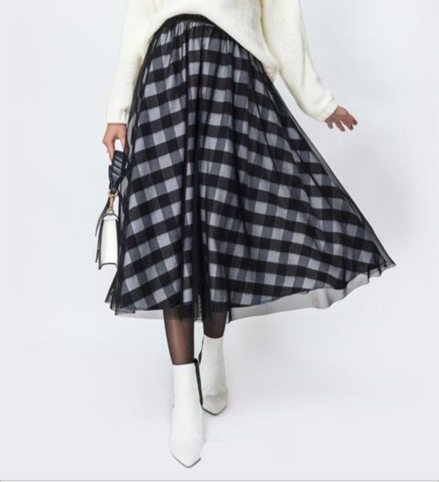 Спідниця міді,у клітинку,  напівсонце, S-М