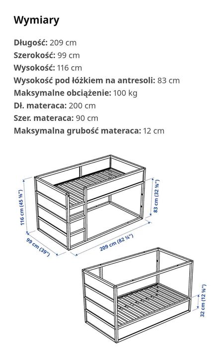 Łóżko piętrowe Ikea Kura