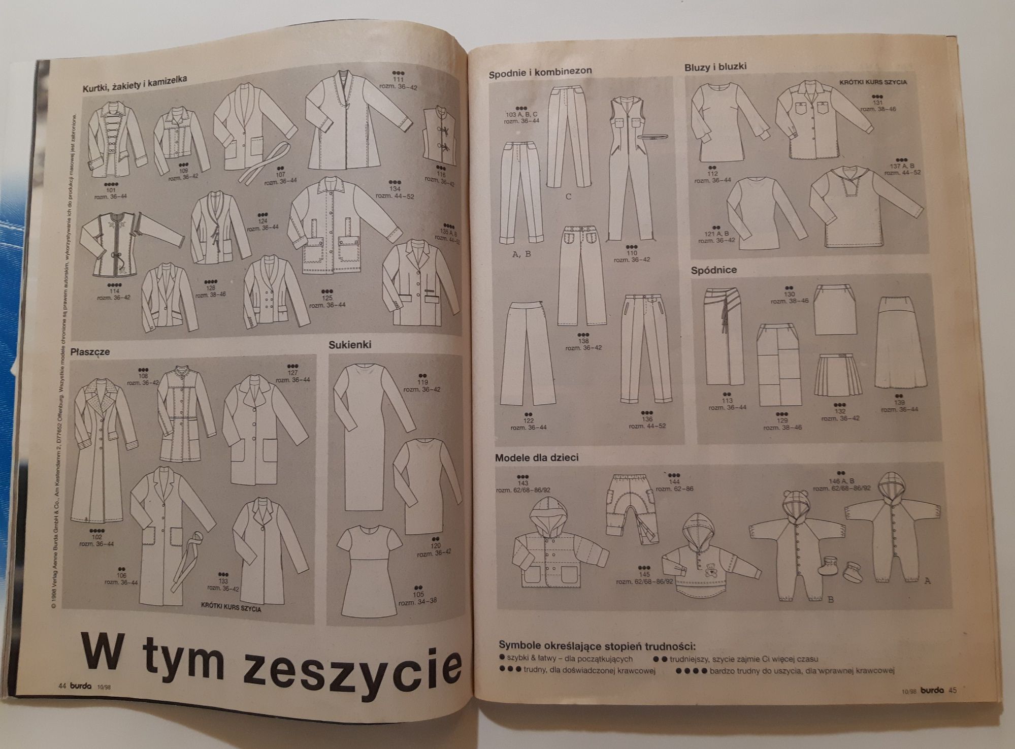 Burda 10/98 wykroje vintage jesień zima dzieci