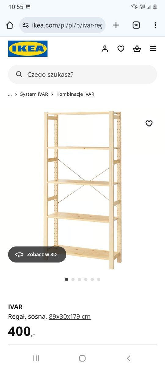Ivar IKEA Regał, sosna, 89x30x179 cm +
Pojemnik z kółkami, so