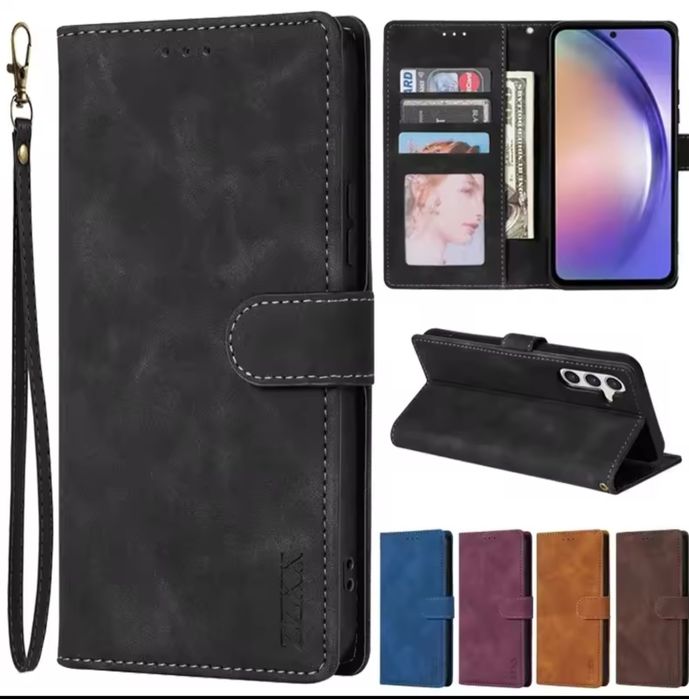 Czarne skórzane etui- portfel Samsung s23