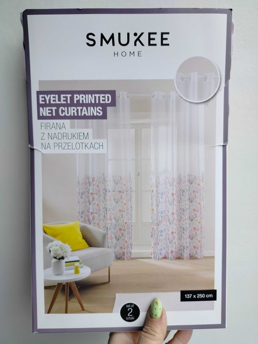Firana firany 2szt na kółkach przelotkach Smukee 137x250 kwiatki 029