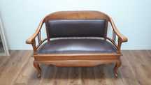 Antyk sofa ławka skórzana drewniana