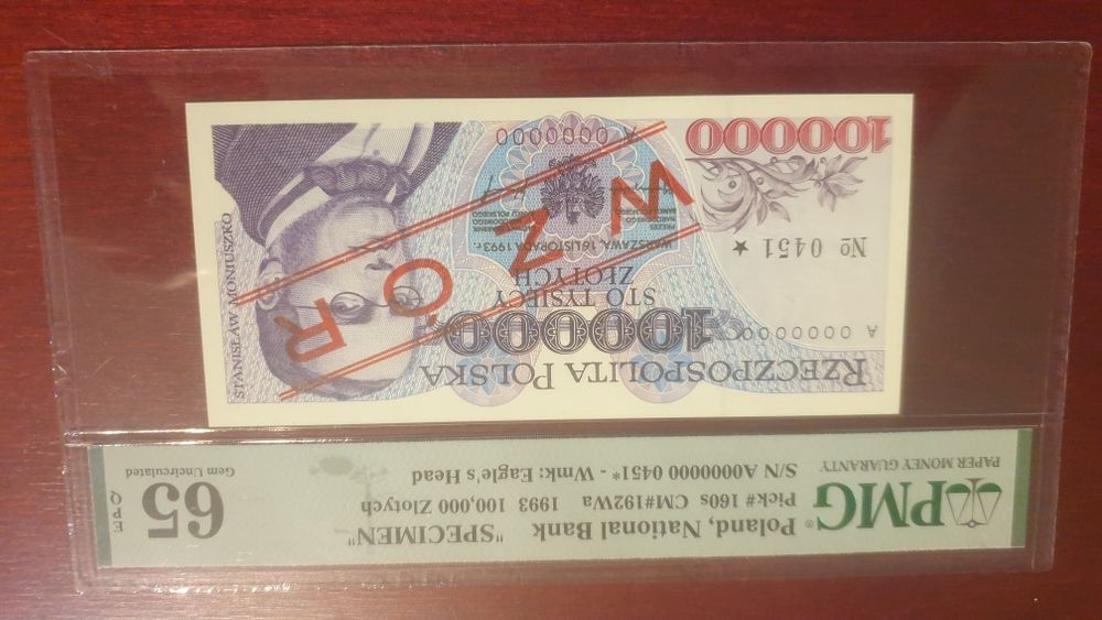 Banknot 100000 zł z 1993roku wzór PMG 65