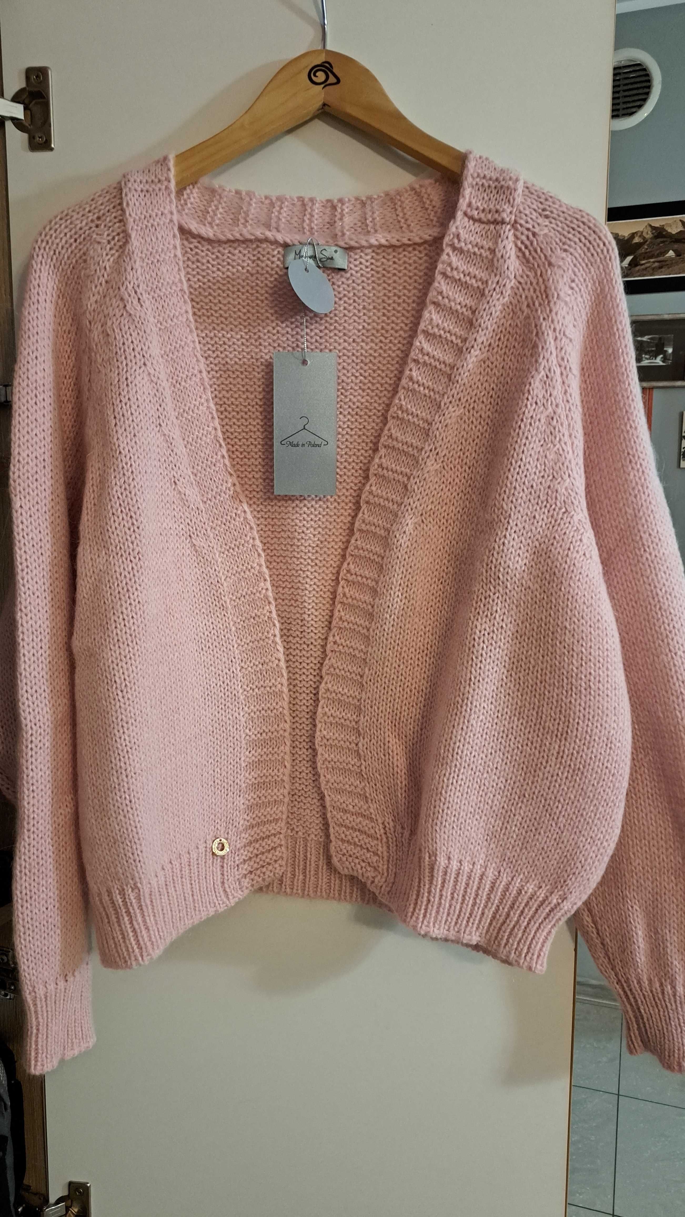 Sweter nowy z metką Madame Sue różowy wełna moher