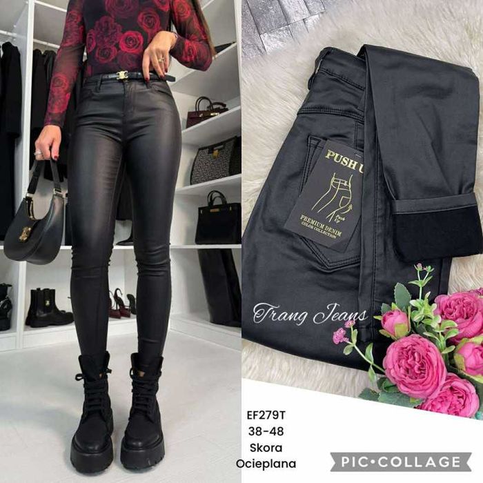 Spodnie Eko Skóra Czarne 38-48  Plus Size, ocieplane