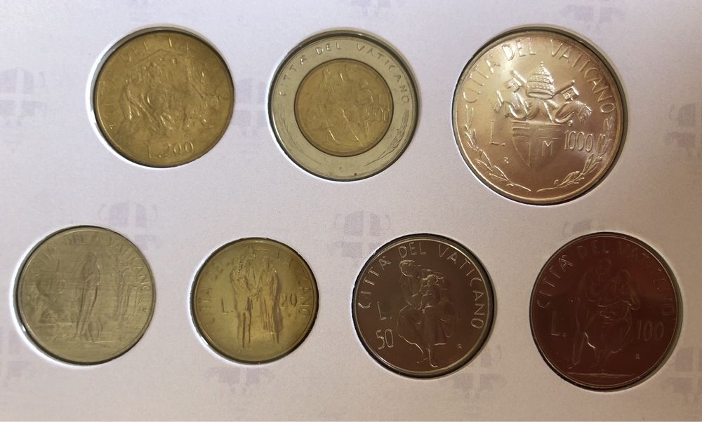 Lote de 7 Moedas (Liras) 1982–Cidade do Vaticano, Papa João Paulo II