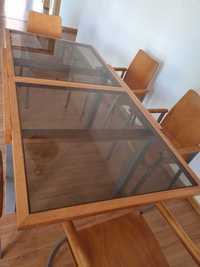 Mesa de vidro extensível + 6 cadeiras