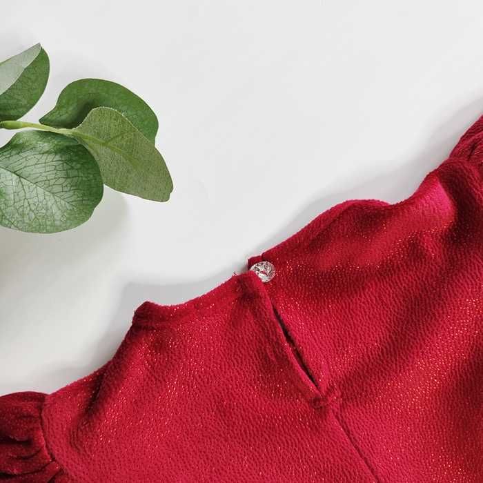 Czerwona welurowa SUKIENKA dziewczęca z falbankami, długi rękaw 86