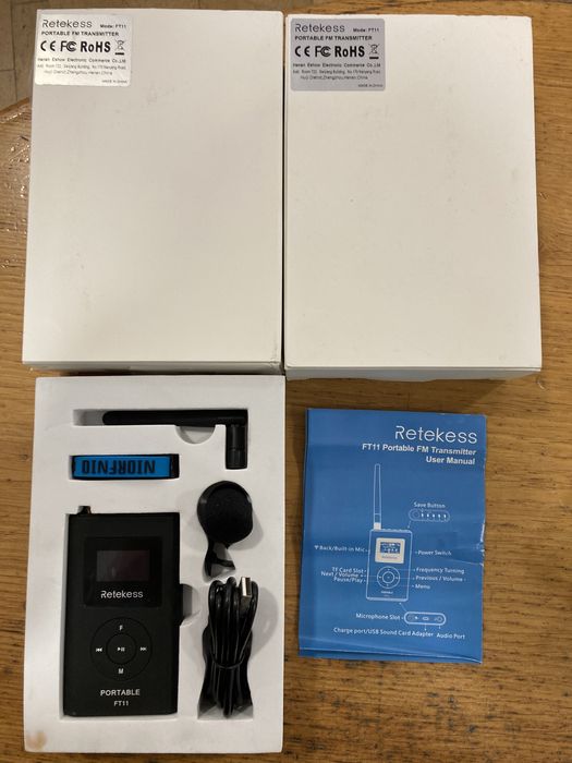 Transmissor portátil FM Retekess FT11 c/ microfone recarregável - NOVO