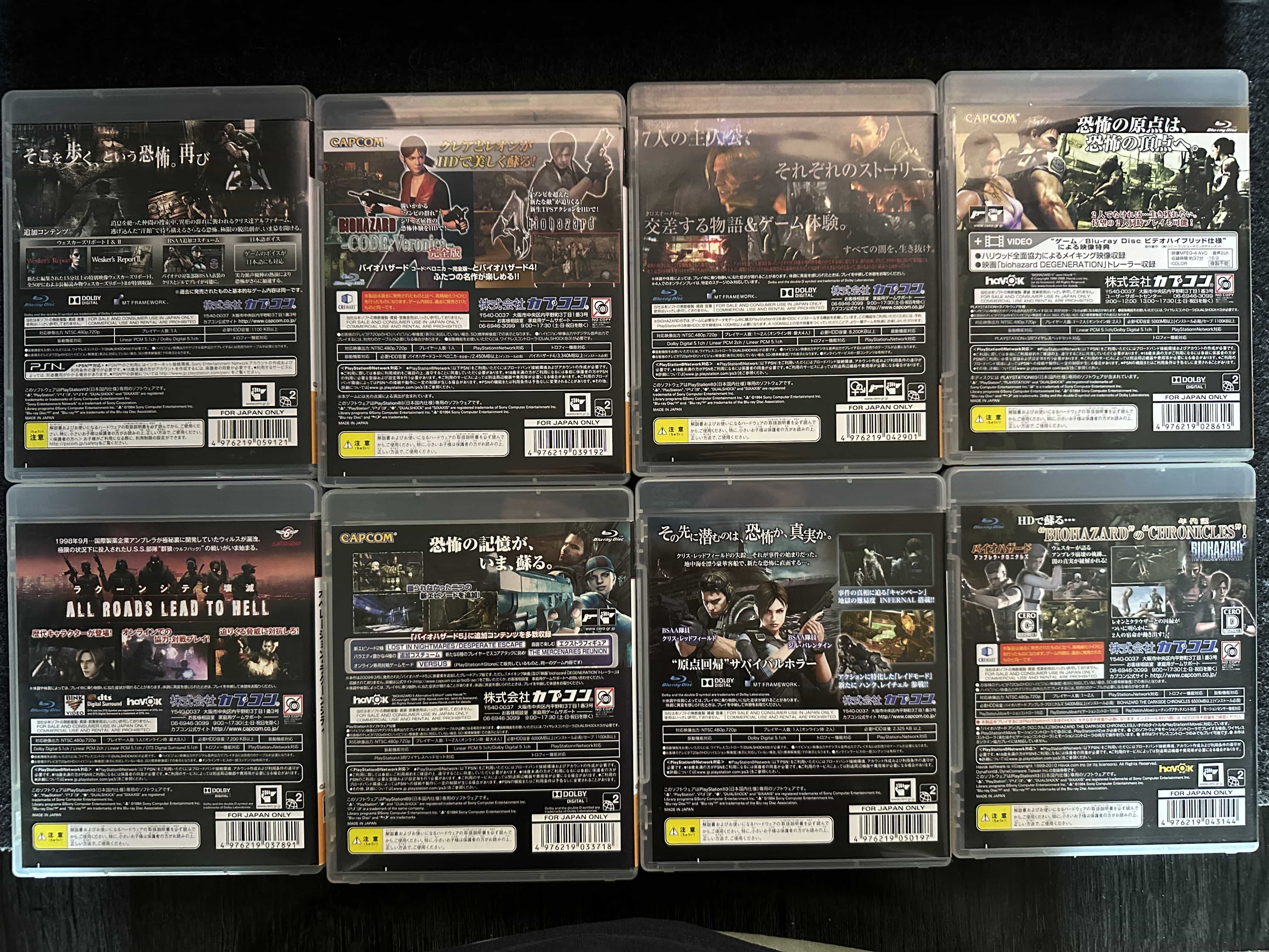 Lote completo de 8 Resident Evil para PS3 (Versão Japonesa - RARO)