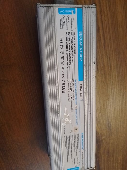 LED Zasilacz montażowy 100W 12VDC BERGMEN, IP68 wodoodporny, sprawny