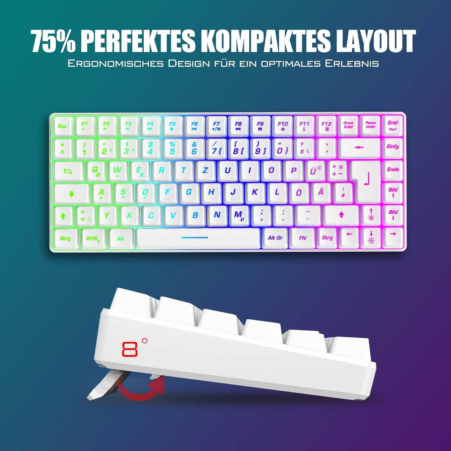 RedThunder K84 Bezprzewodowa klawiatura i mysz do gier układ QWERTZ DE