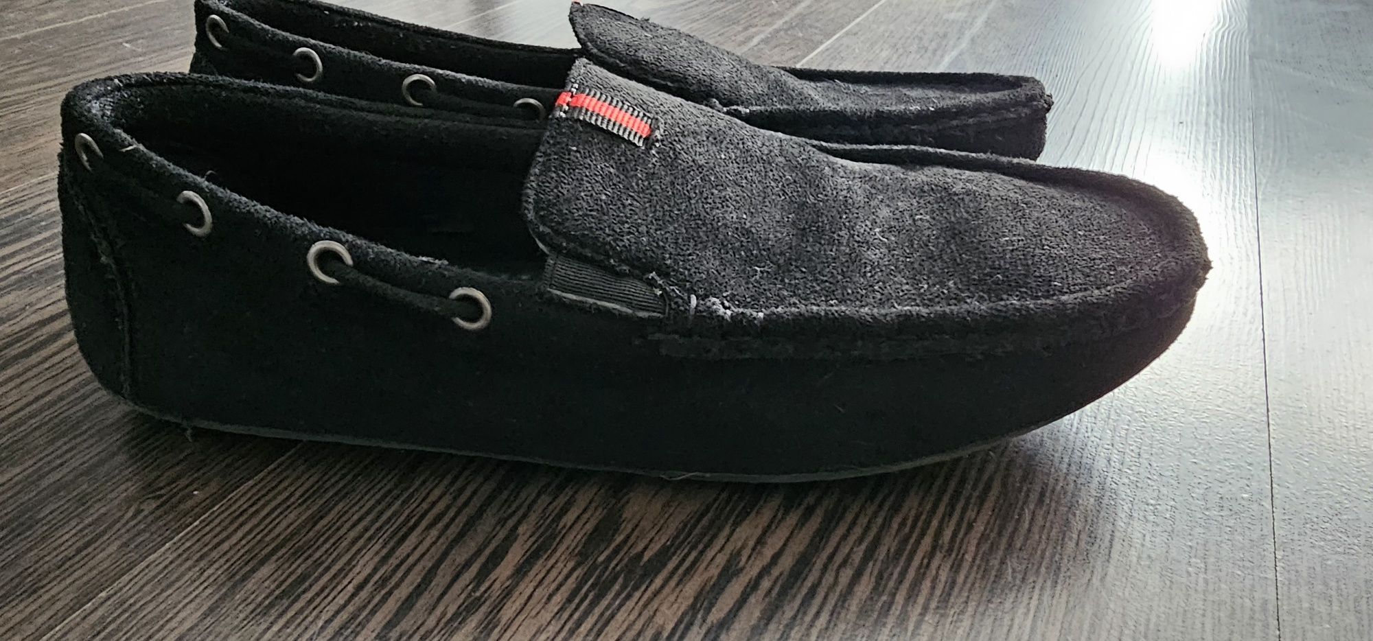 Mokasyny chłopięce pólbuty wsuwane elegancki czarne