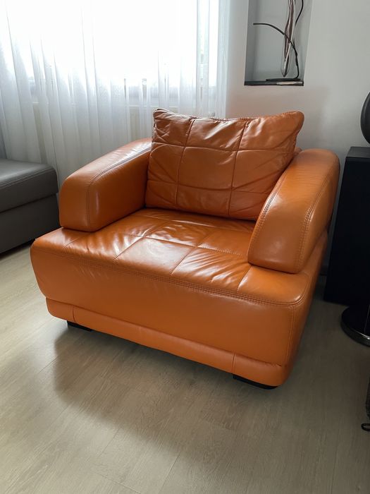 Miękki Skórzany fotel pomarańczowy