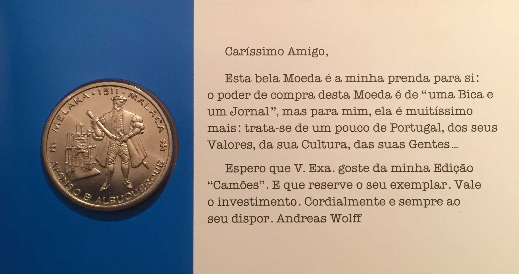 Livrete c/ moeda de 200$00 - Afonso de Albuquerque - Malaca - 1995