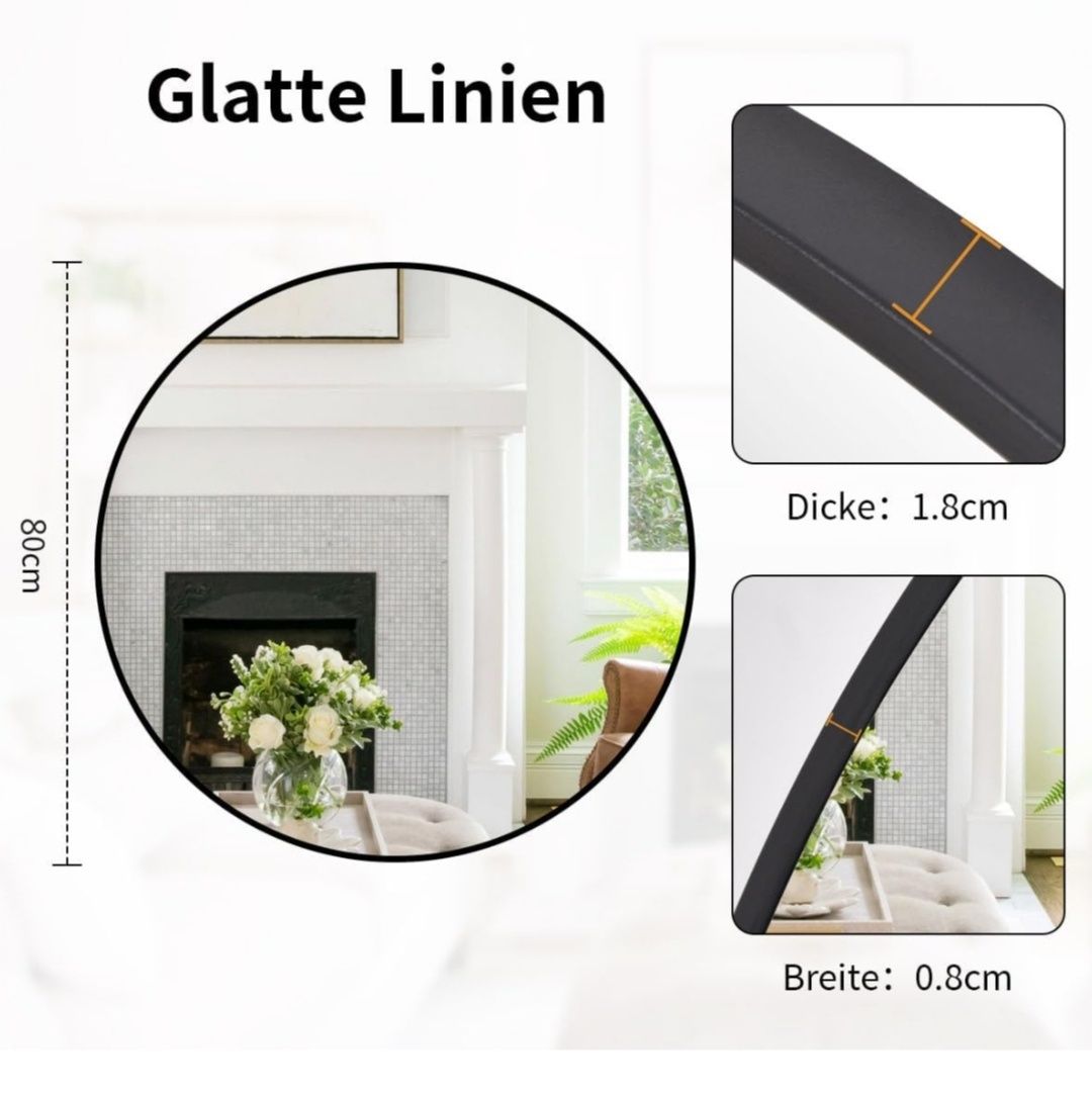 Koonmi Okrągłe Lustro, 80 cm czarne