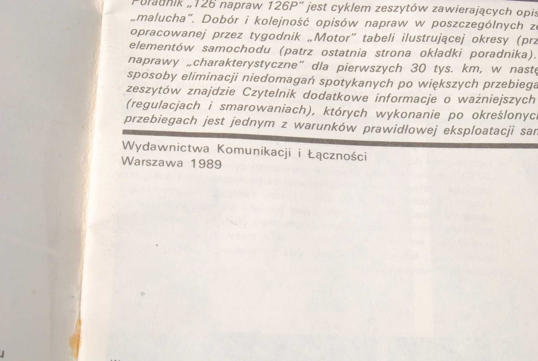 Stara książka 126 napraw 126p Zeszyt 1 antyk 1989r