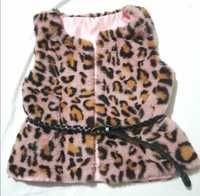 Жилет меховой на девочку розовый жилетка 5,6 лет 110,модная леопард