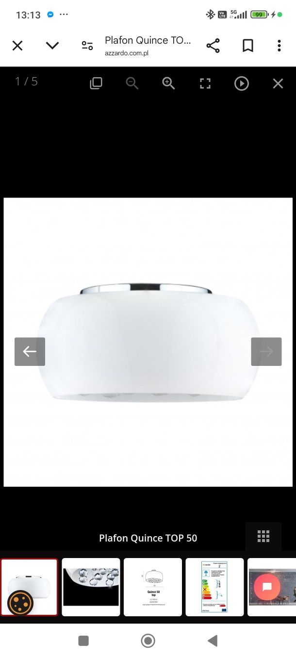 Nowoczesna lampa plafon Azzardo Quince 50 cm