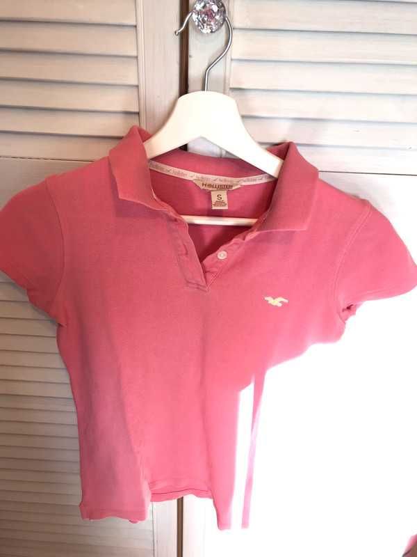 T-shirt polo różowy pudrowo różowy krótki rękaw damski Hollister s