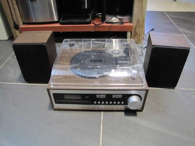 Wieża stereo gramofon CD radio 2 głośniki drewno Auna Oxford