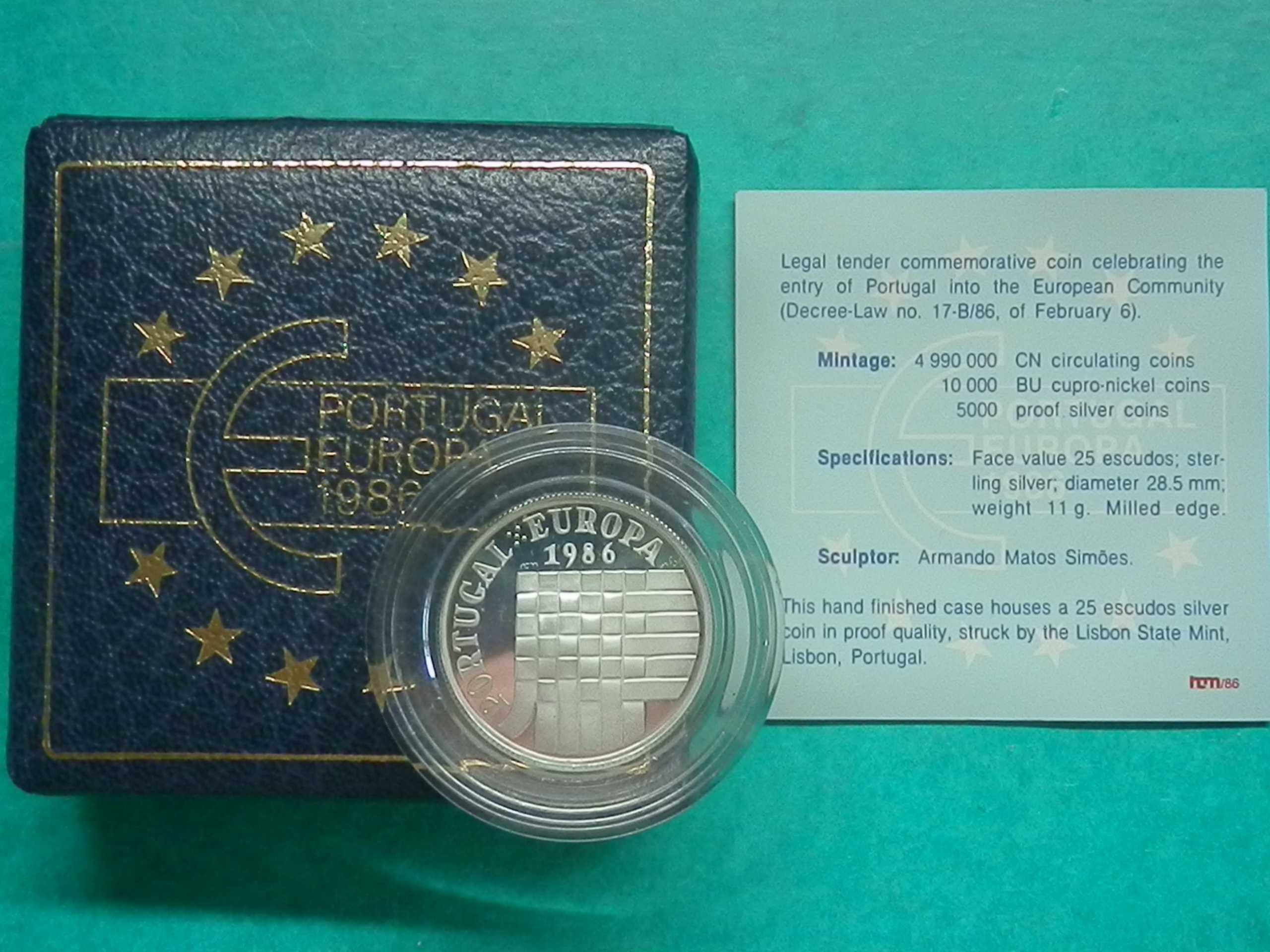 1018 - Comem: 25$00 Proof 1986 prata C.E.E. rara, por 70,00