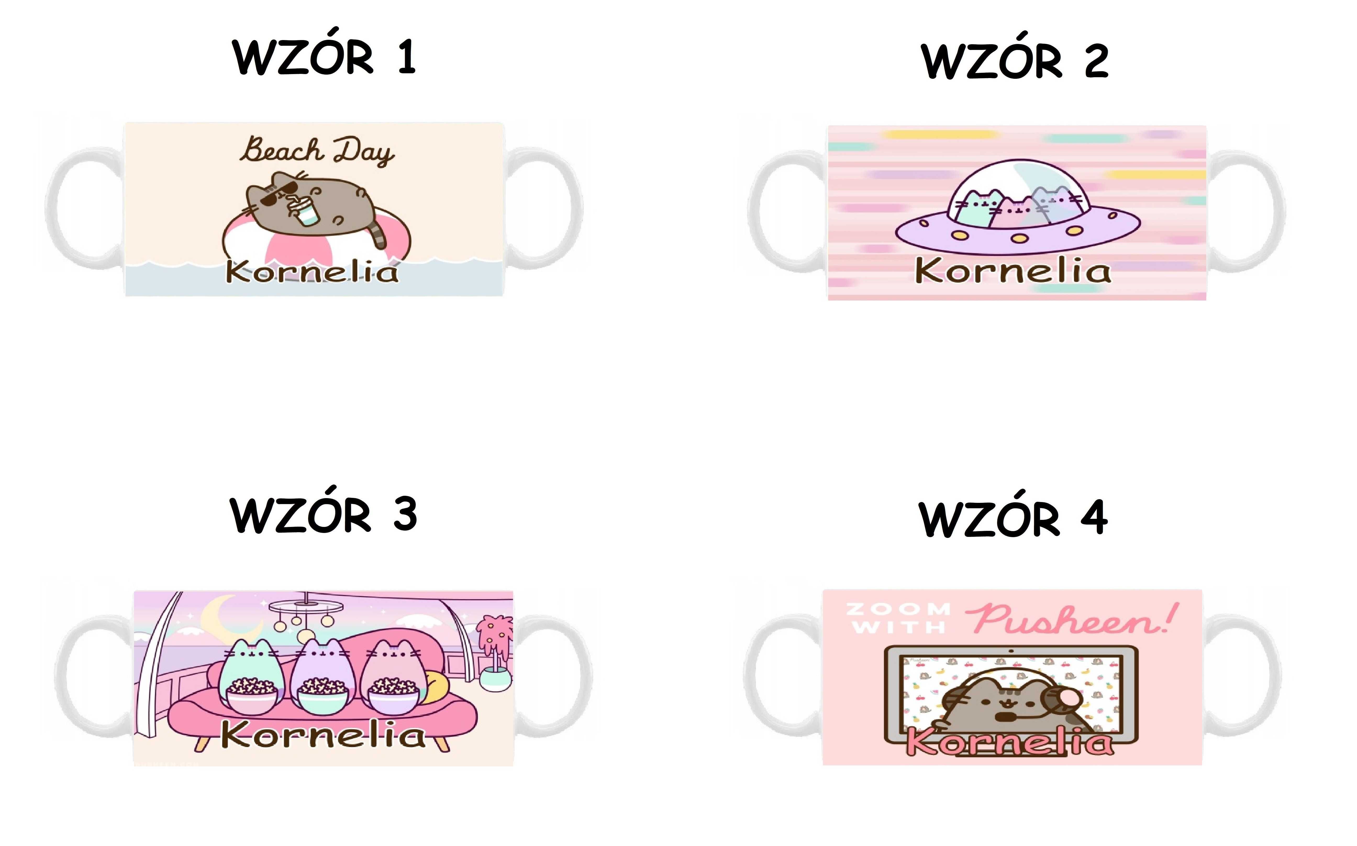 Kubek z nadrukiem Puscheen, różne wzory plus imię