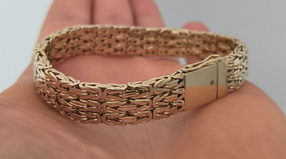 Złota bransoletka splot królewski