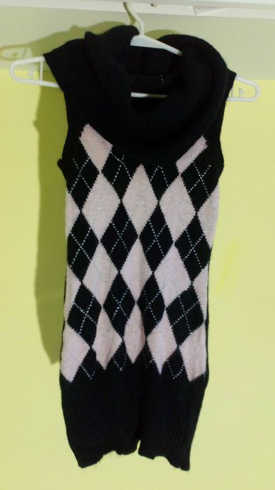 Bezrękawnik / kamizelka z golfem w romby, Massimo Dutti z angorą, r. S