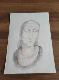 Głowa kobiety rysunek ołówek i kredki A4