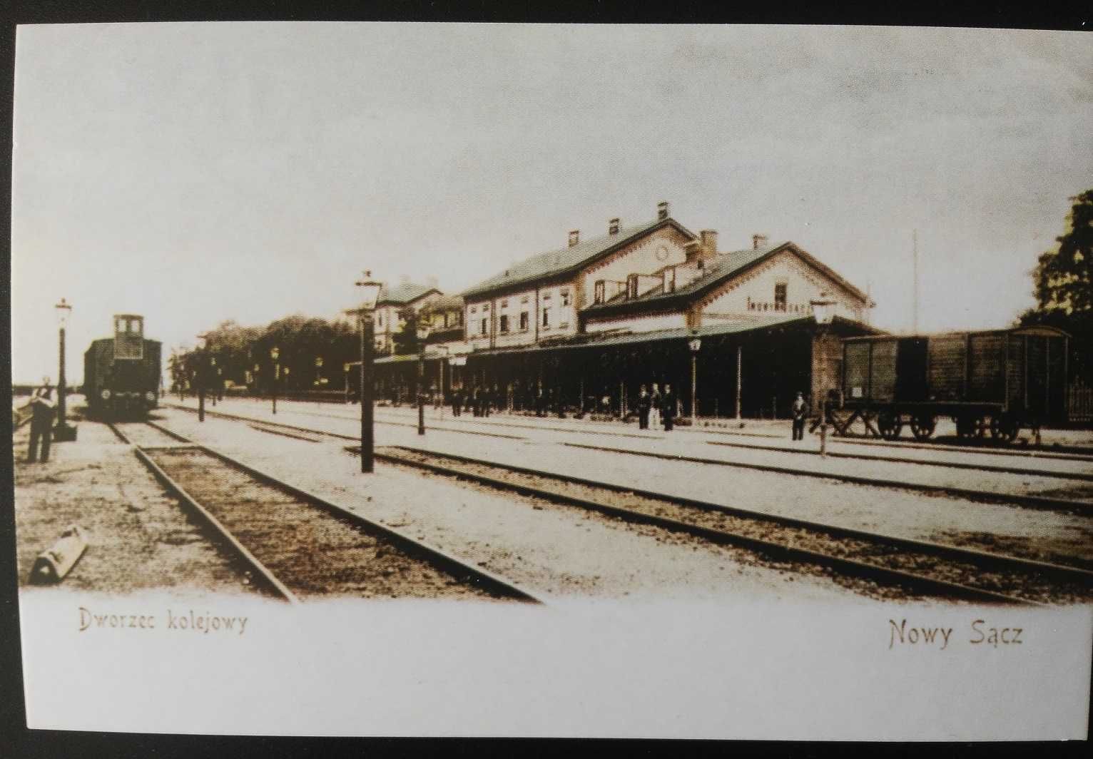 Pocztówka Fotografia Nowy Sącz Dworzec Kolejowy reprint