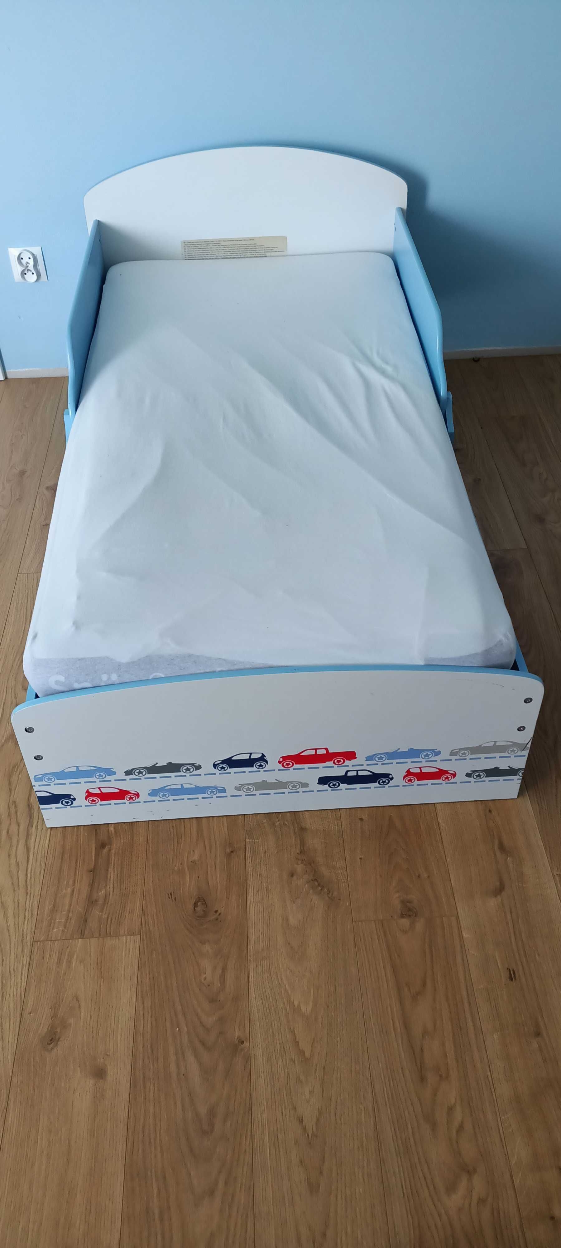Łóżko Dziecięce 140x70 Drewniane Łóżeczko Auta +materac