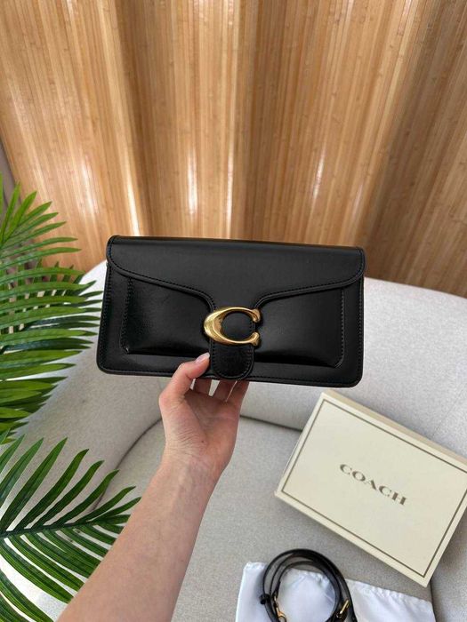 Coach Tabby Shoulder Bag 26 in Polished Pebble Leather Black Gold