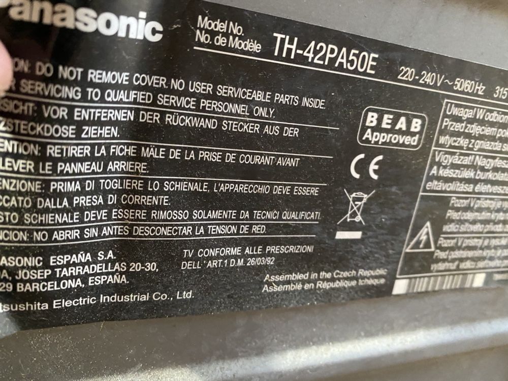 Tv Plasma Panasonic 42” TH-42PA50E