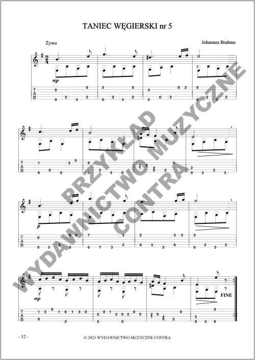 Łatwy Brahms na gitarę fingerpicking (nuty + tabulatury)