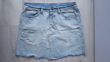 Jasna jeansowa spódniczka z dziurami spódnica mini dżins topshop L 40