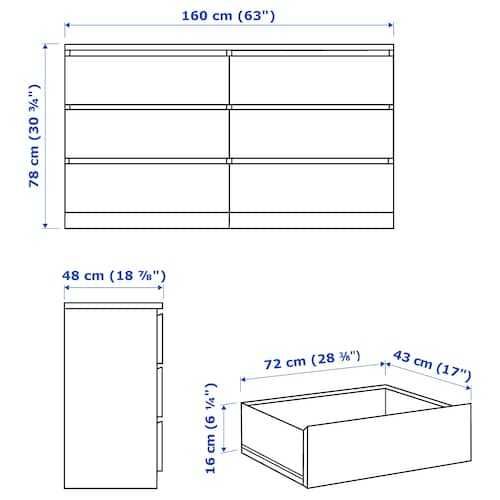 Kredens ikea MALM Komoda 6 szuflad okleina dębowa 160x78 Nowa w karton