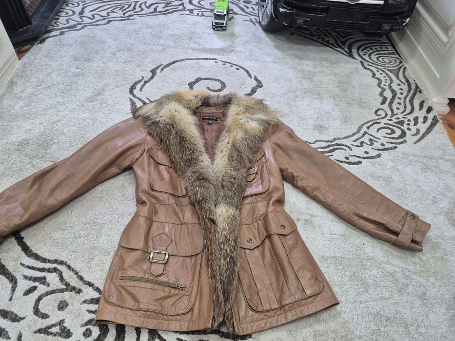Винтажная кожаная куртка с отделкой из натурального меха