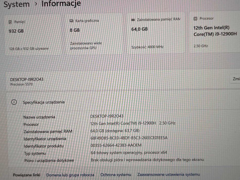 Dell Precision 5570 i9-12900H 15,6 FHD 32GB  1TB SSD RTX A2000 8GB W11