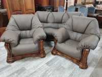Skórzany Komplet Wypoczynkowy 3+1+1 / Kanapa / Fotele / Stan Idealny