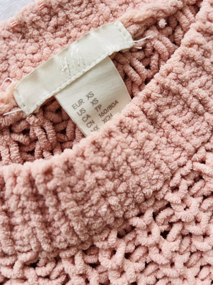 Szenilowy gruby sweter H&M pudrowy róż XS/S