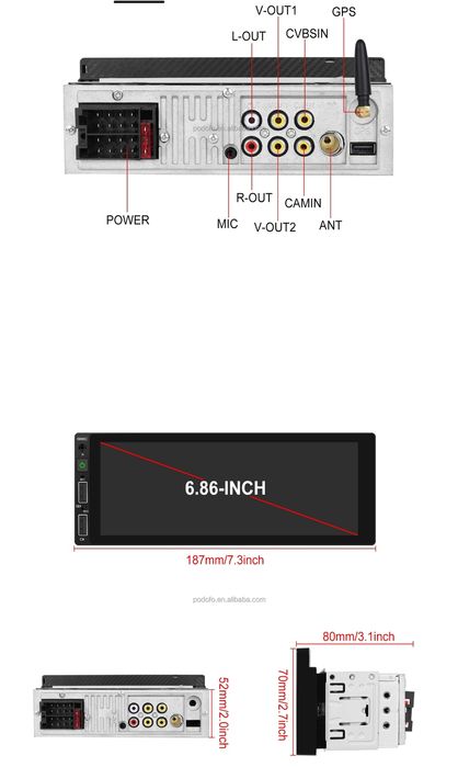 Rádio 1din 6,86" Android Auto e Carplay + Microfone NOVO