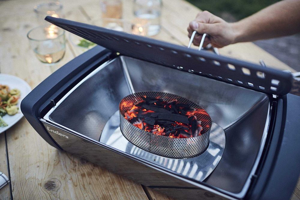 Grelhador barbecue sem fumo portátil bateria led ventilador