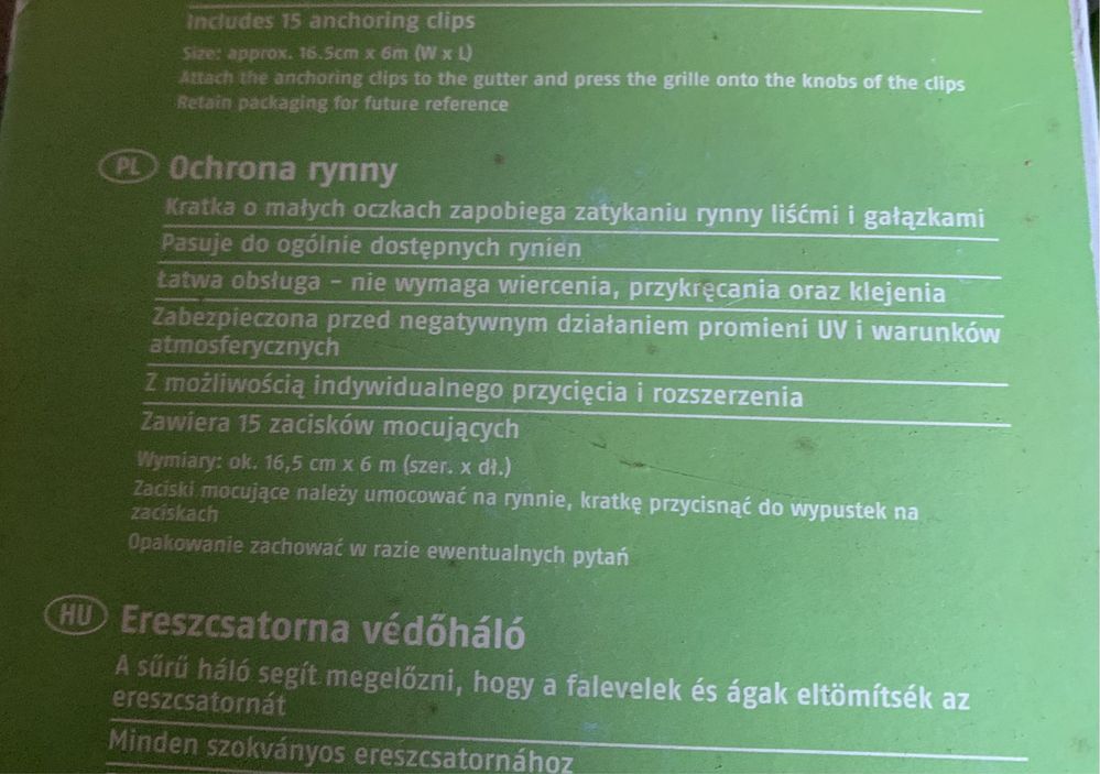 Ochrona rynny kratka przeciw liściom 3x 6m