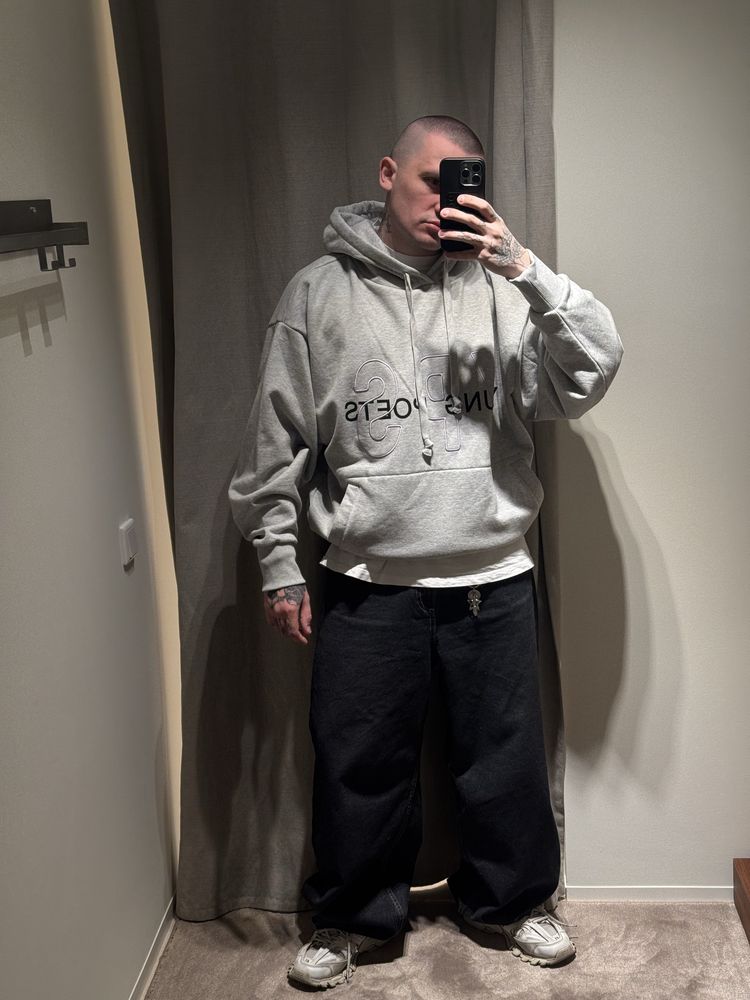 Оверсайз сірий меланж худі YPS YOUNG POETS gray  hoodie